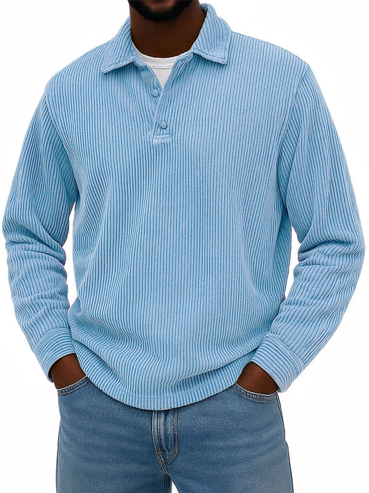 Men's Stylish Casual Corduroy Lapel Long-sleeved Polo Shirt 