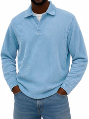 Men's Stylish Casual Corduroy Lapel Long-sleeved Polo Shirt 