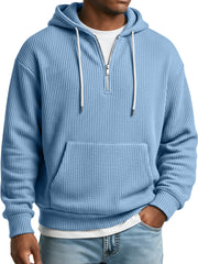 Men's Simple Ribbed Textured Hooded Zippered Casual Loose Sweatshirt
