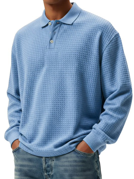 Men's Stylish Retro Small Square Fabric Lapel Long-sleeved Polo Shirt 