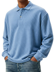 Men's Stylish Retro Small Square Fabric Lapel Long-sleeved Polo Shirt 