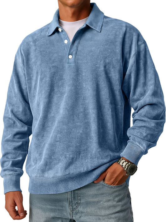 Men's Retro Simple Lapel Button Casual Loose Polo Shirt