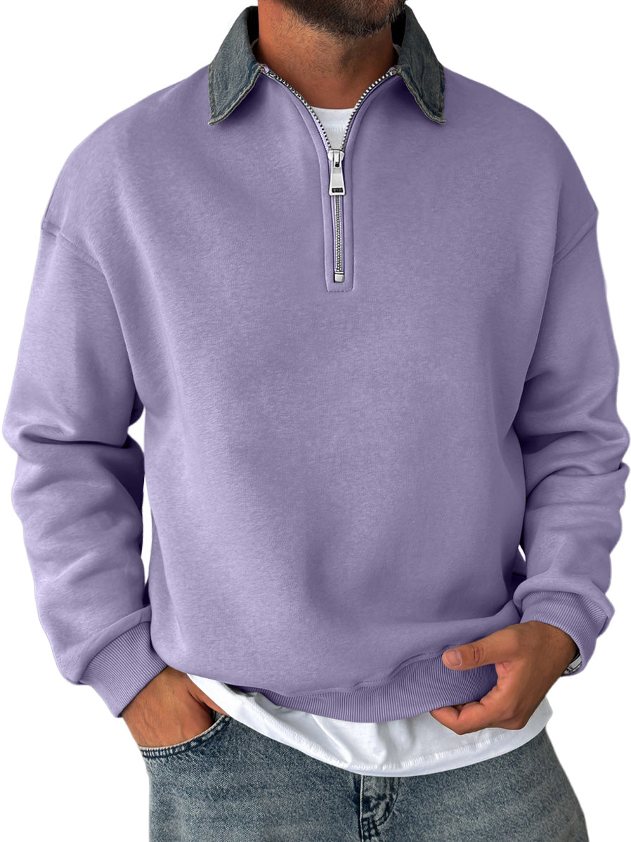 Men's Daily Stitching Lapel Zipper Casual Sweatshirt