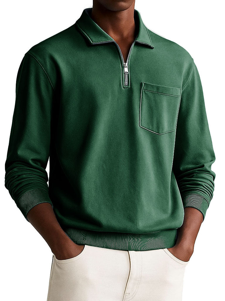Men's Stylish Retro Everyday Multicolor Long-sleeved Lapel Pocket Polo Shirt 