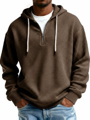 Men's Stylish Casual Waffle Fabric Half-zip Hooded Sweatshirt 