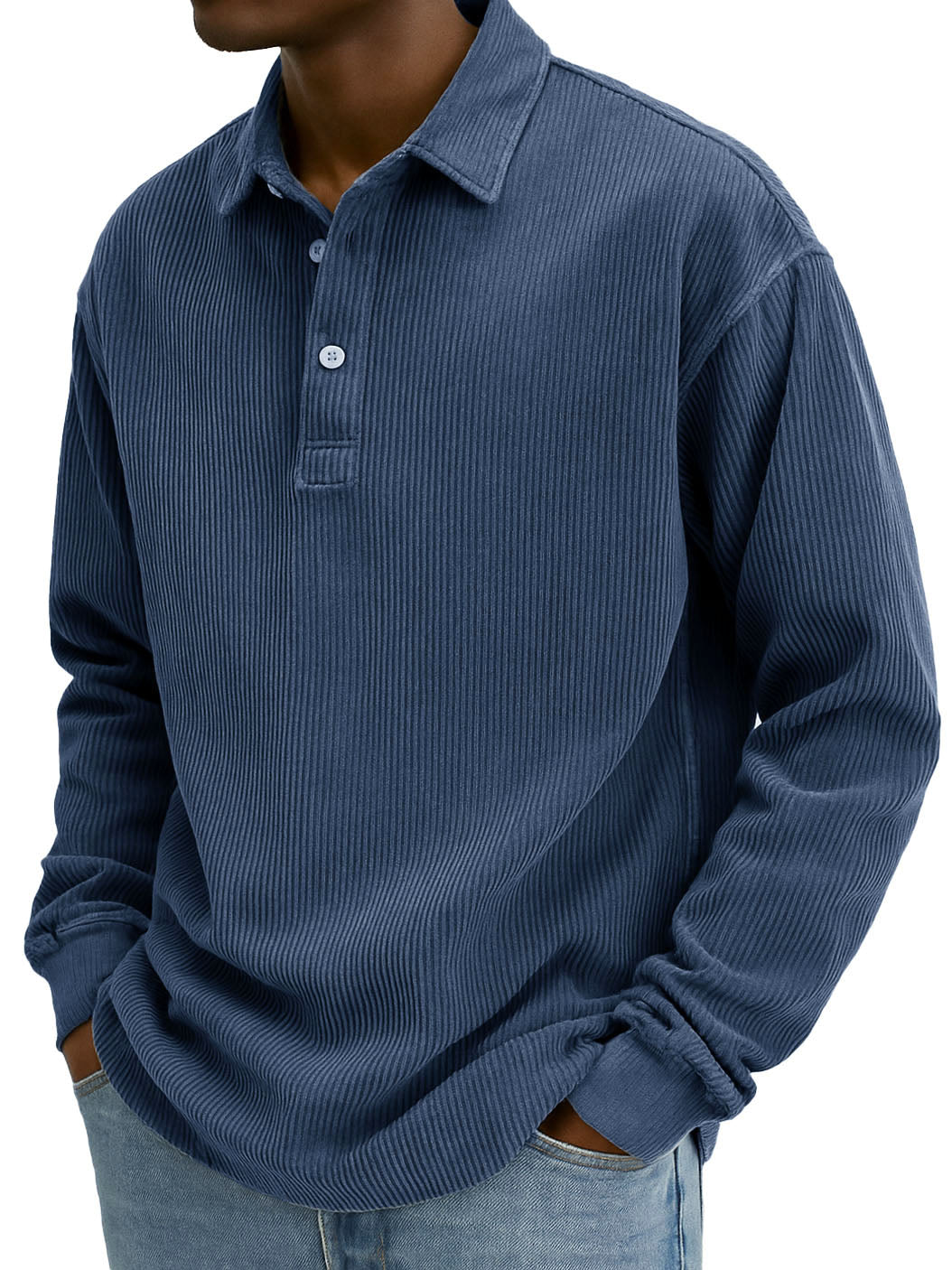 Men's Stylish Retro Corduroy Lapel Long-sleeved Polo Shirt