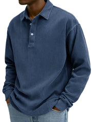 Men's Stylish Retro Corduroy Lapel Long-sleeved Polo Shirt