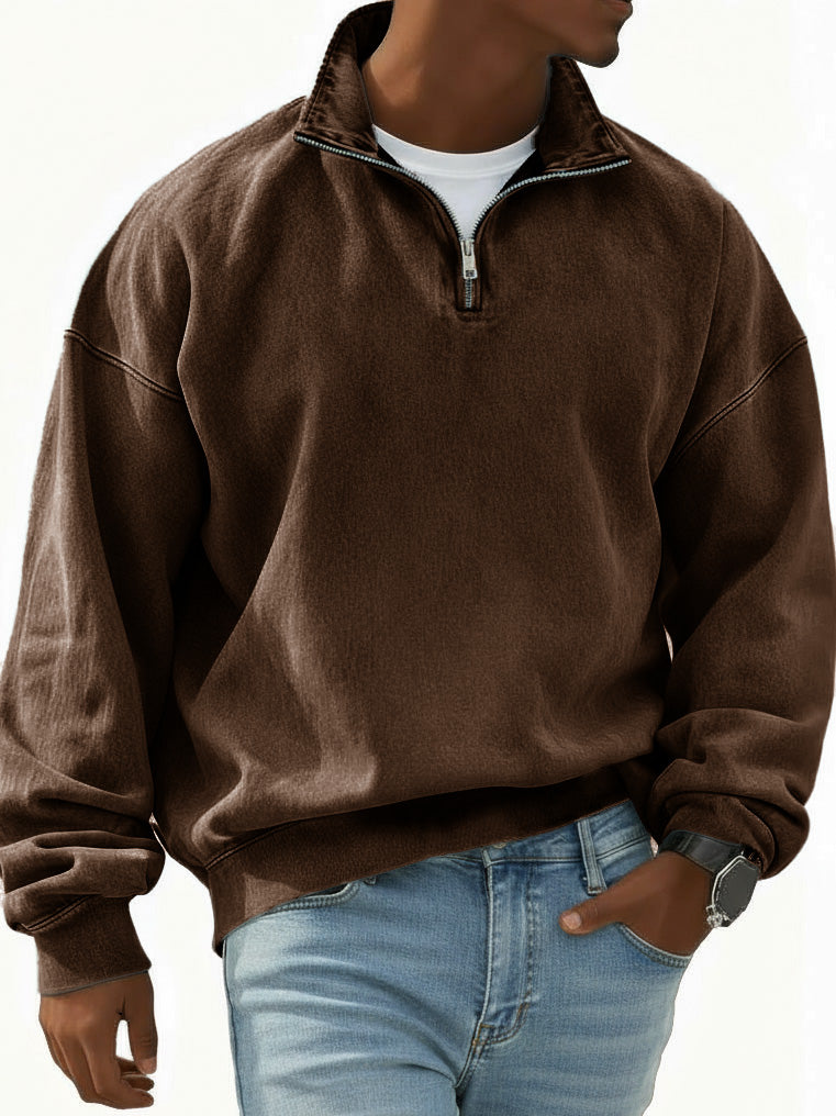 Men's Stylish Retro Half-zip Long-sleeved Stand-up Collar Sweatshirt 