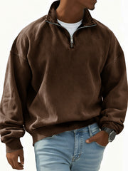 Men's Stylish Retro Half-zip Long-sleeved Stand-up Collar Sweatshirt 