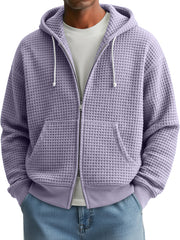 Men's Fashion Waffle Texture Casual Loose Hooded Zipper Jacket