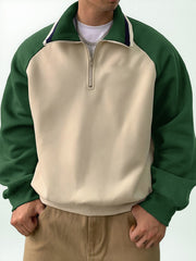 Men's Stylish Retro Patchwork Zippered Loose-fitting Long-sleeved Sweatshirt 