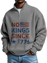 No King Waffle Texture Zipper Stand Collar Long-sleeved Sweatshirt
