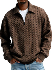 Men's Clothing Fashionable Casual Twist Texture Fabric Lapel Zipper Long-sleeved Hoodie 