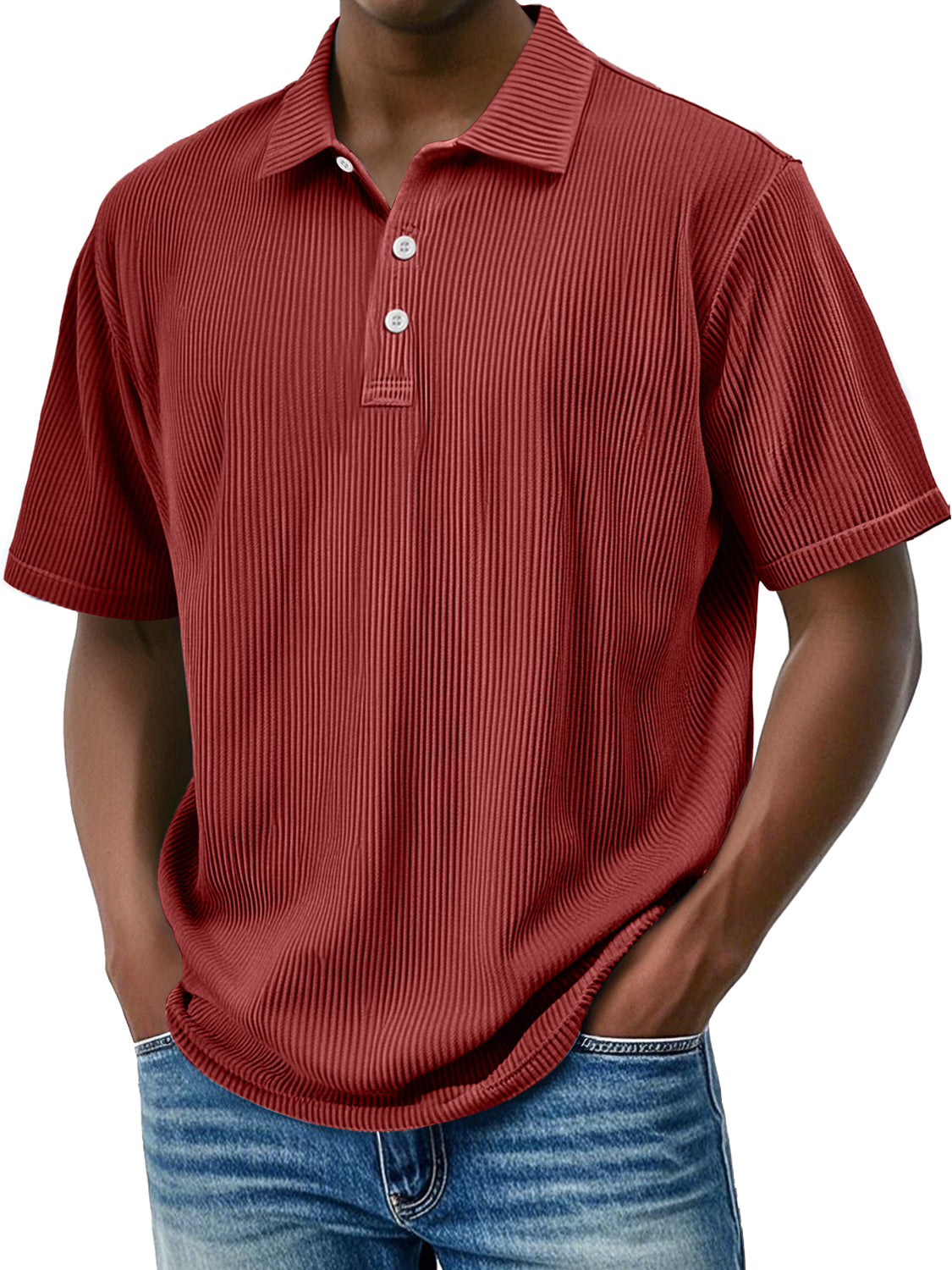 Men's Daily Lapel Ribbed Comfortable Short-sleeved Polo Shir
