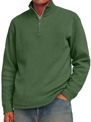 Men's Fashion Striped Stand Collar Zipper Casual Long Sleeve T-shirt