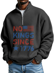 No King Waffle Texture Zipper Stand Collar Long-sleeved Sweatshirt