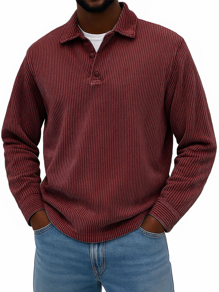 Men's Stylish Casual Corduroy Lapel Long-sleeved Polo Shirt 