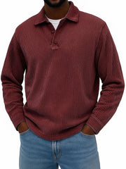 Men's Stylish Casual Corduroy Lapel Long-sleeved Polo Shirt 