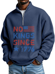 No King Waffle Texture Zipper Stand Collar Long-sleeved Sweatshirt