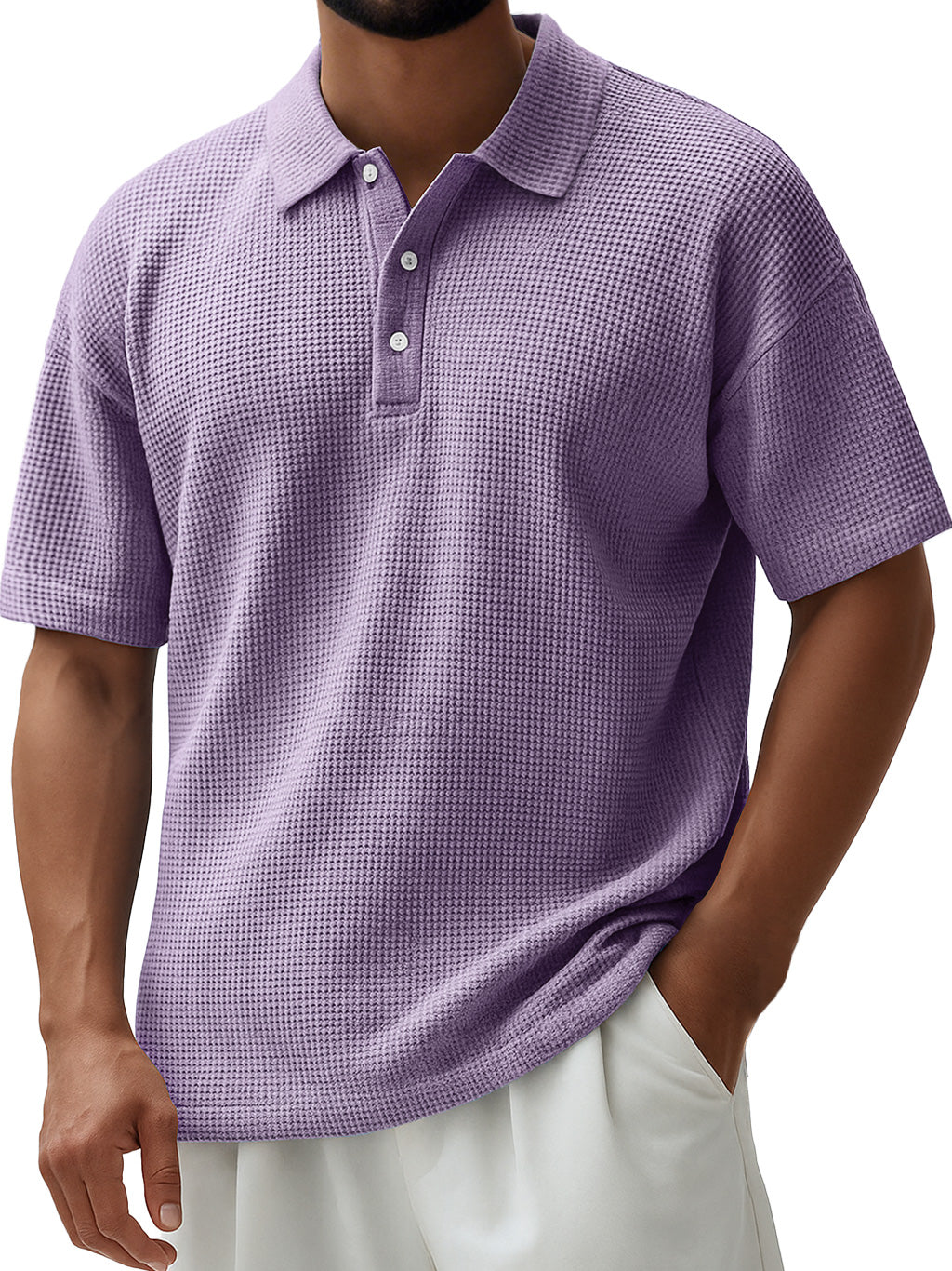 Men's Everyday Waffle Lapel Button Down Casual Short Sleeve Polo Shirt