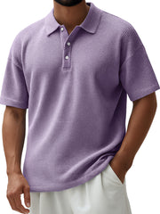 Men's Everyday Waffle Lapel Button Down Casual Short Sleeve Polo Shirt