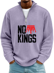 Men's Simple No Kings Ribbed Stand-up Collar Zipper Casual Long-sleeved T-shirt