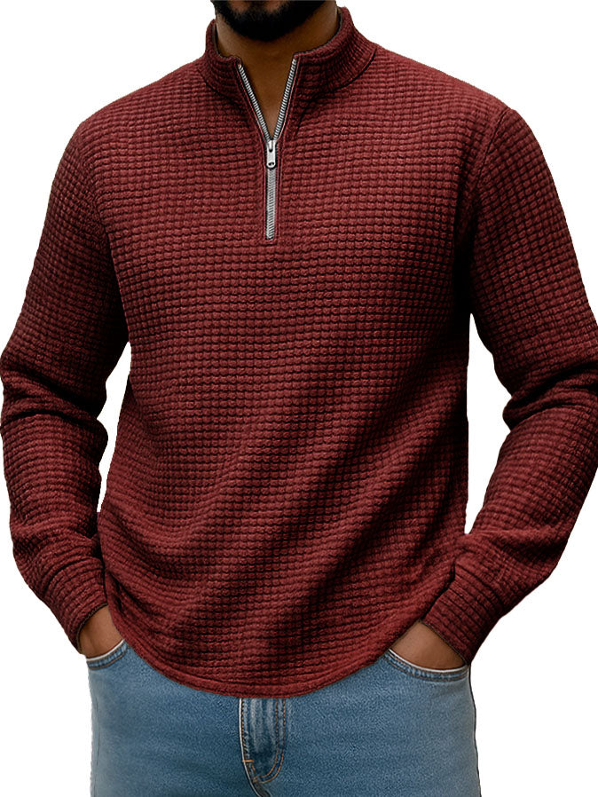  Men's Stylish Casual Corn-patterned Corduroy Fabric Stand-up Collar Half-zip Long-sleeved Sweatshirt 