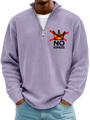 Men's Simple Ribbed No Kings Stand-up Collar Zipper Long-sleeved T-shirt