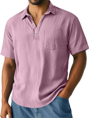 Men's Daily Pleated Texture Lapel Pocket Casual Short-sleeved Polo Shirt