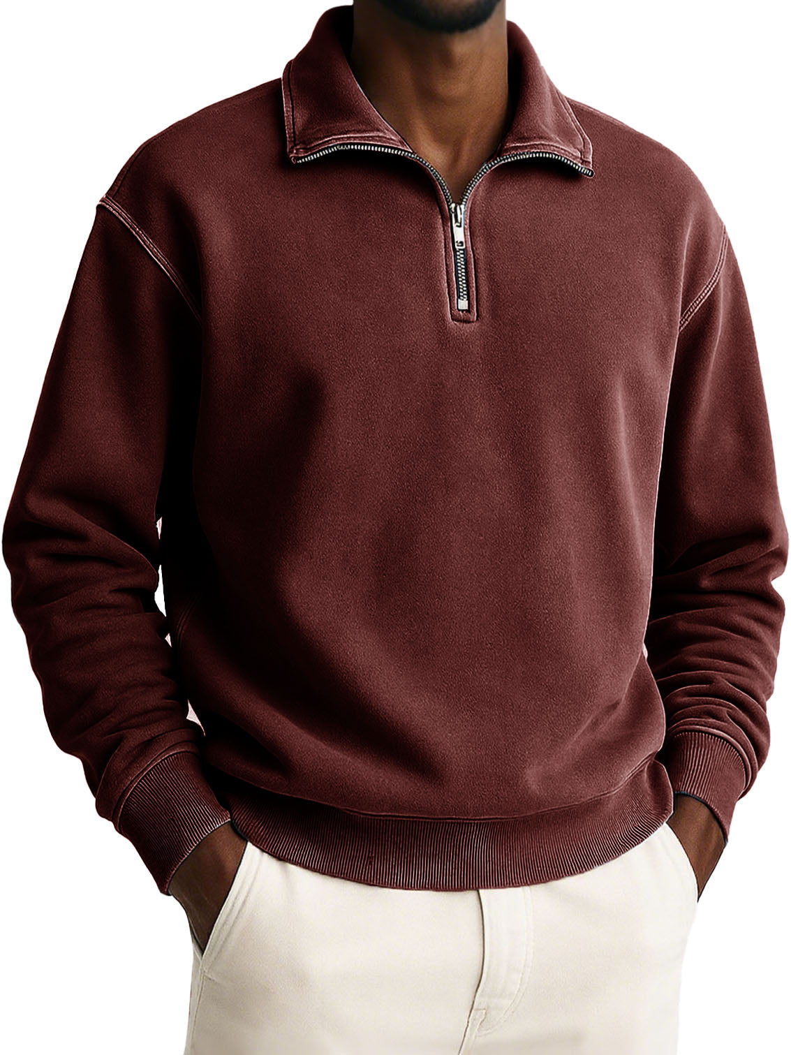 Men's Stylish Casual Retro Half-zip Stand-up Collar Loose-fitting Multicolor Long-sleeved Stand-up Collar Sweatshirt