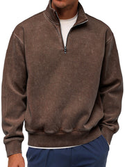 Men's Retro Fashion Stand Collar Zipper Casual Loose Sweatshirt