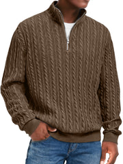 Men's Fashion Textured Stand Collar Zipper Casual Long Sleeve T-shirt