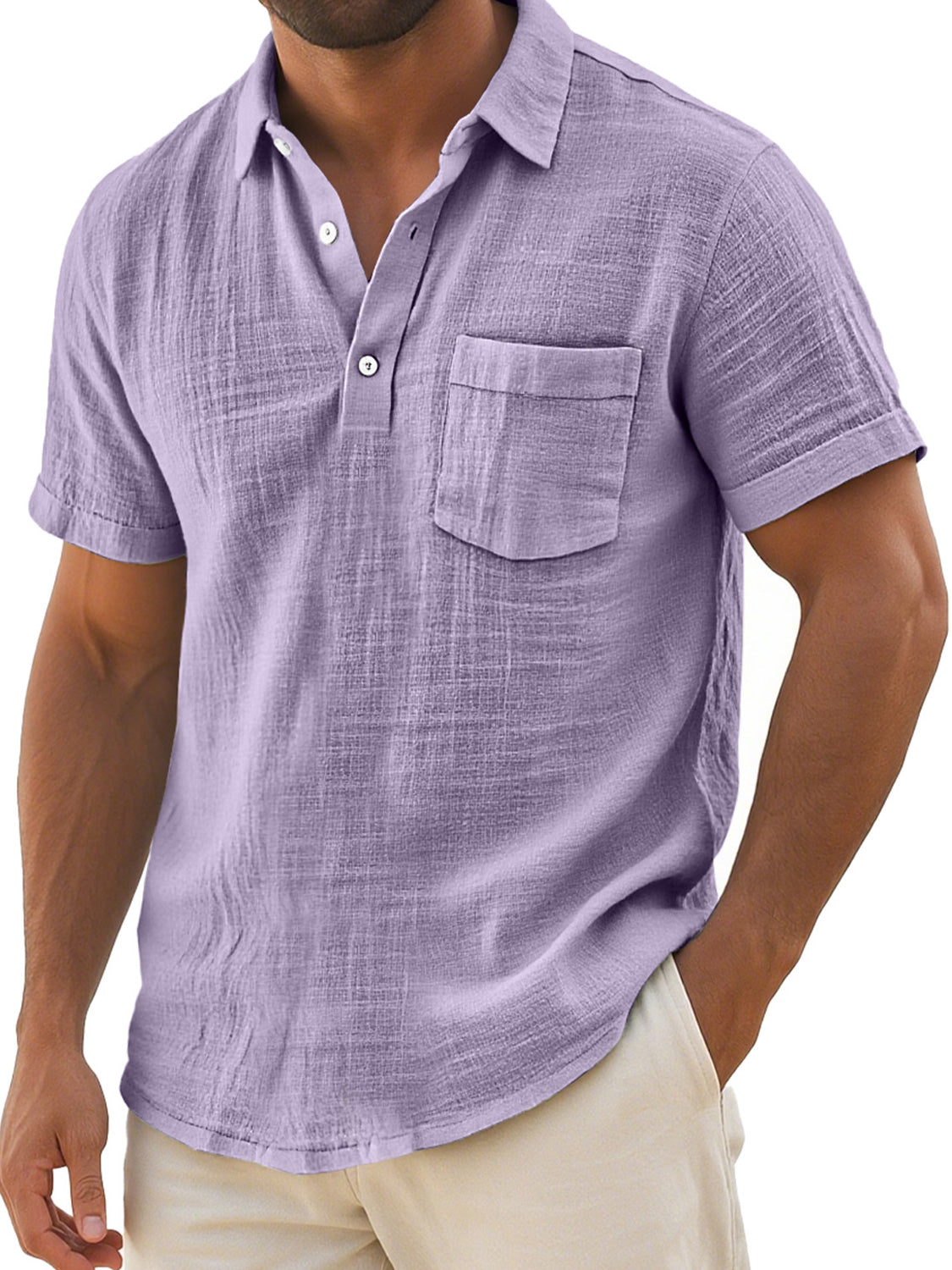 Men's Daily Casual Lapel Button Pocket Comfortable Short-sleeved Polo Shirt