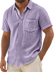 Men's Daily Casual Lapel Button Pocket Comfortable Short-sleeved Polo Shirt