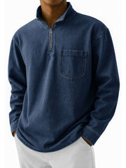 Men's Stylish Retro Half-zip Stand-up Collar Long-sleeved Polo Shirt