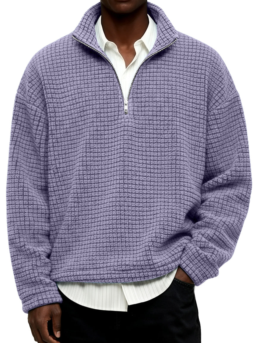 Men's Daily Textured Stand Collar Zipper Casual Sweatshirt