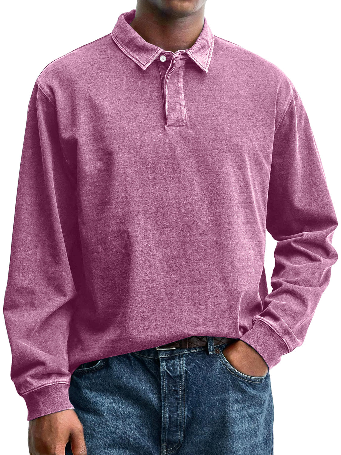 Men's Retro Everyday Lapel Button Casual Long Sleeve Polo Shirt