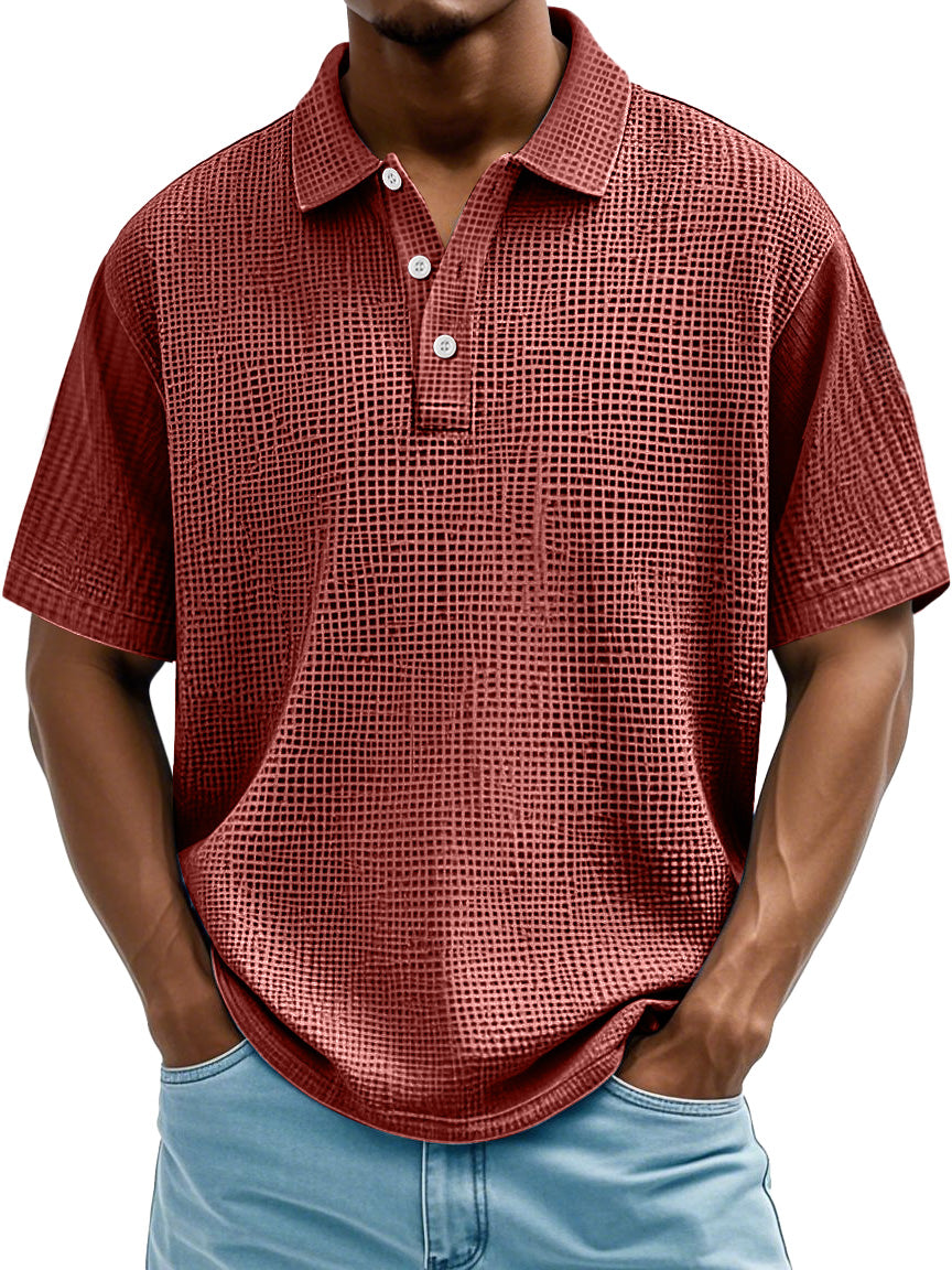 Men's Daily Casual Waffle Texture Solid Color Loose Short-sleeved Polo Shirt
