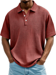 Men's Daily Casual Waffle Texture Solid Color Loose Short-sleeved Polo Shirt