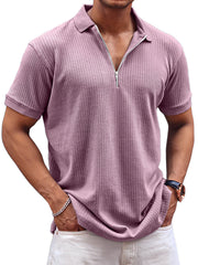 Men's Daily Waffle Casual Lapel Zipper Comfort Short Sleeve POLO Shirt