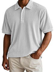 Men's Fashion Retro Corduroy Fabric Short-sleeved Polo Shirt 