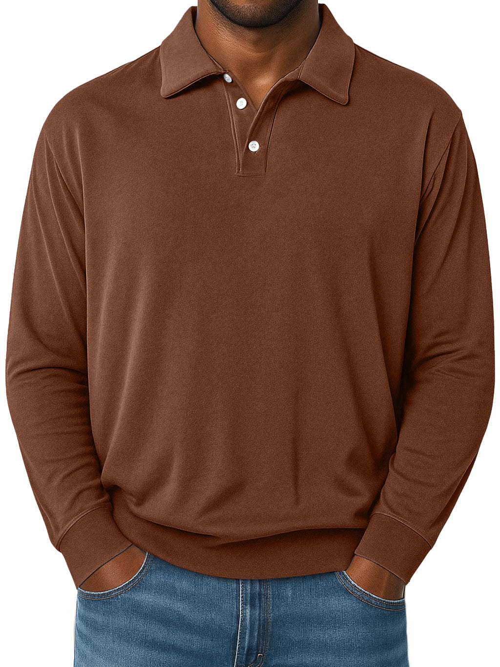 Men's Daily Lapel Button-down Comfortable Loose Casual Long-sleeved Polo Shirt