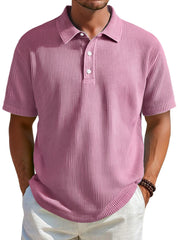 Men's Daily Ribbed Lapel Button Casual Solid Color Short-sleeved Polo Shirt