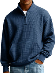 Men's Fashionable Casual Waffle Fabric Stand-up Collar Half-zip Long-sleeved Sweatshirt