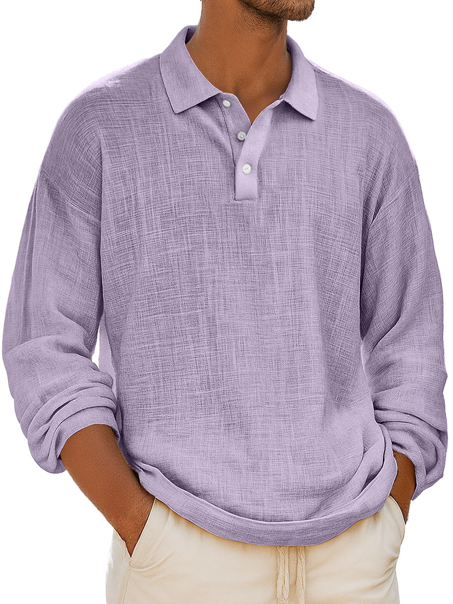 Men's Retro Everyday Lapel Button-down Casual Comfortable Long-sleeved Polo Shirt