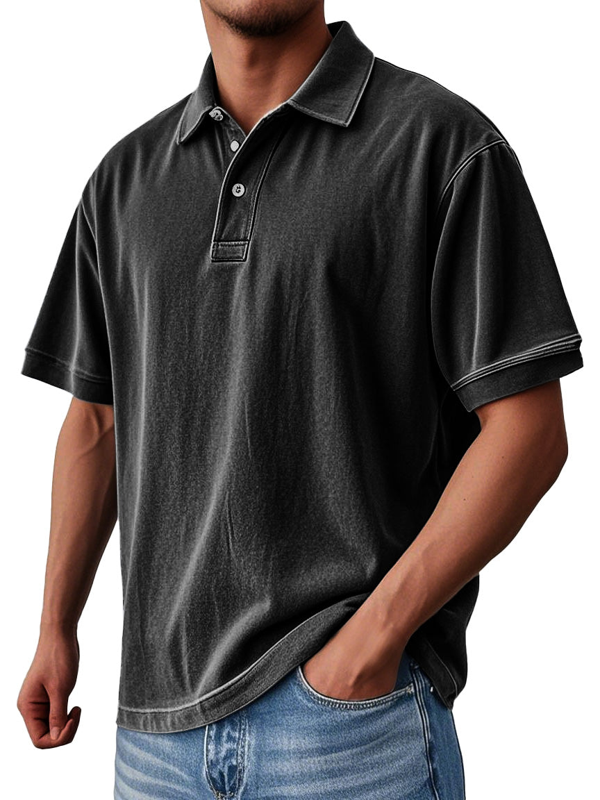 Men's Fashion Casual Vintage Washed Short-sleeved Lapel Polo Shirt