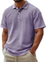 Men's Everyday Waffle Casual Lapel Button Down Comfortable Short-sleeved Polo Shirt