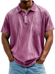 Men's Vintage Washed And Distressed Pure Cotton Lapel Short-sleeved Polo Shirt