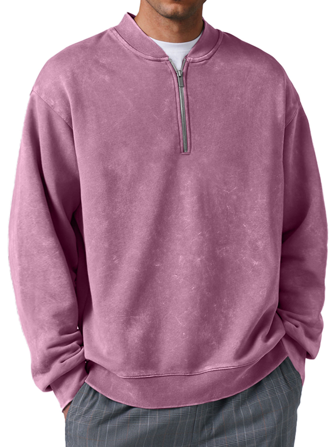 Men's Retro Everyday Baseball Collar Zipper Distressed Comfortable Sweatshirt