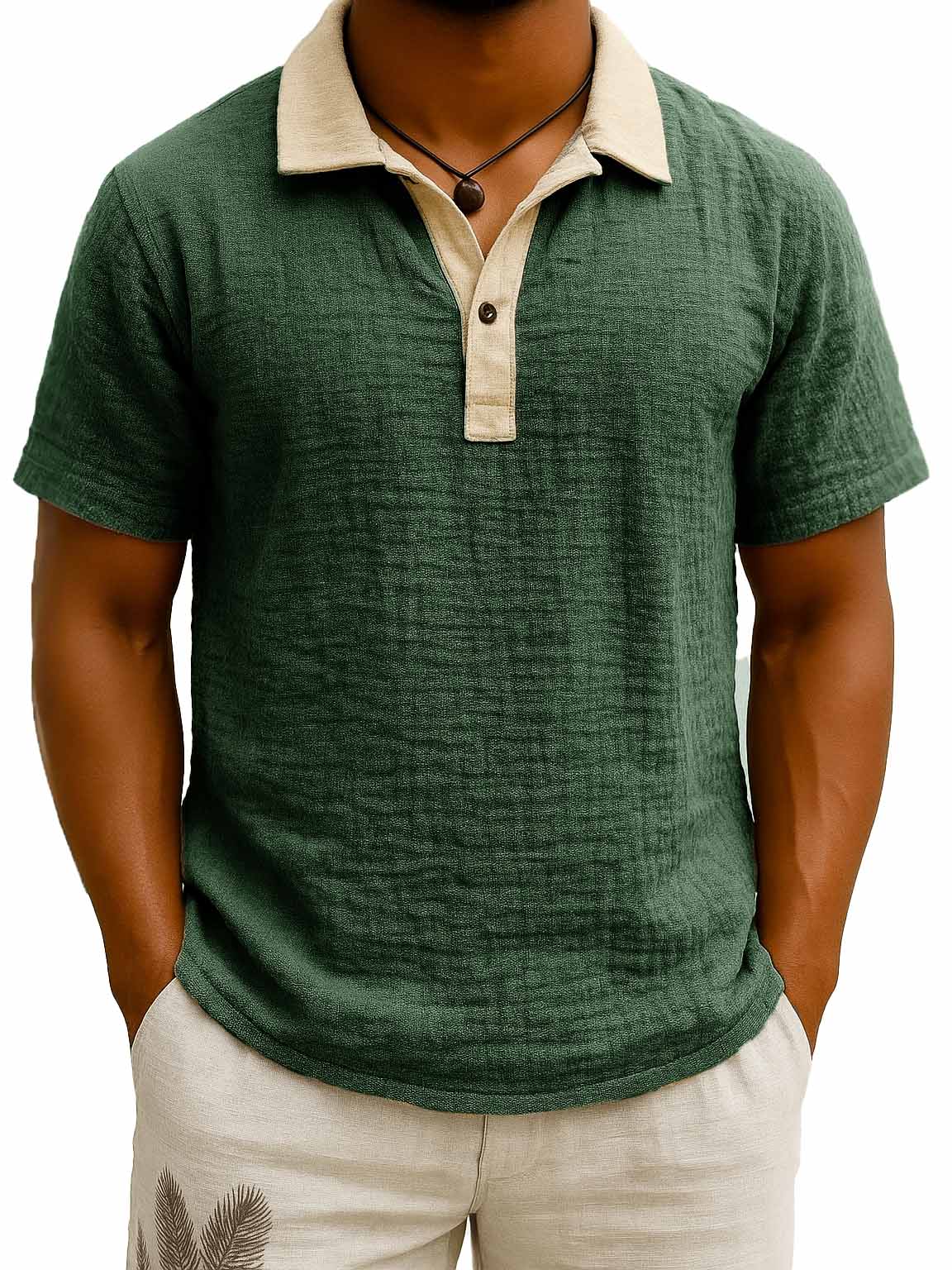 Men's Fashion Retro Contrast Color Lapel Short Sleeve Polo Shirt